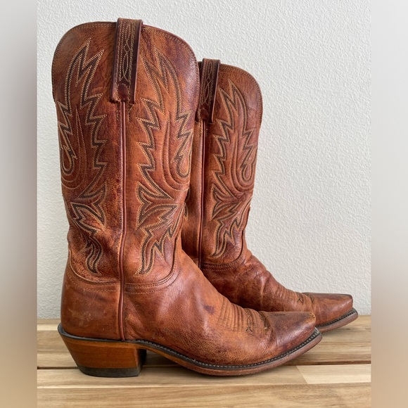 Lucchese Shoes - Lucchese women’s 1883 mad dog brown leather snip toe cowboy boots westernwear